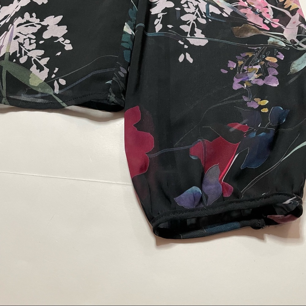 Yumi Kim Sheer Floral Ruffle Open Shoulder Cold Shoulder Blouse Size Small - Picture 4 of 8